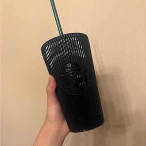 Starbucks Textured Black Tumbler with Green Straw
